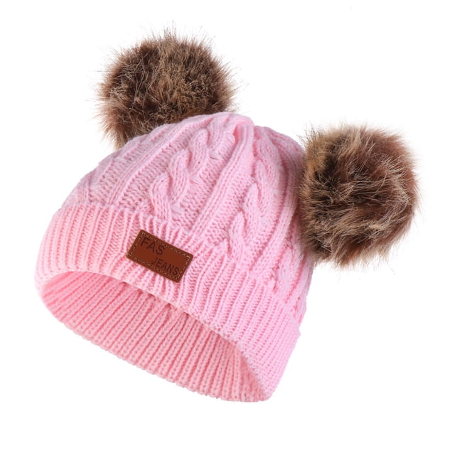 Sonducket Bufanda Conjunto de gorro y guantes para niños Gorro de punto Gorro Delicados productos para niños Estirable Clima frío Cómodo Bufanda rosa Sombreros bola marrón rosa brillante