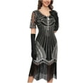 thumbnail image 6 of Flapper Dresses 20s Great Gatsby Dresses Women Crewneck Lace Dresses Sequin Mesh Sleeve Roaring Dress Harlem Nights, 6 of 6