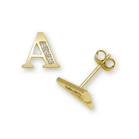 These Earrings Measure - 14k Yellow Gold Cubic Zirconia Small Initial a Earrings - Measures 7x6mm