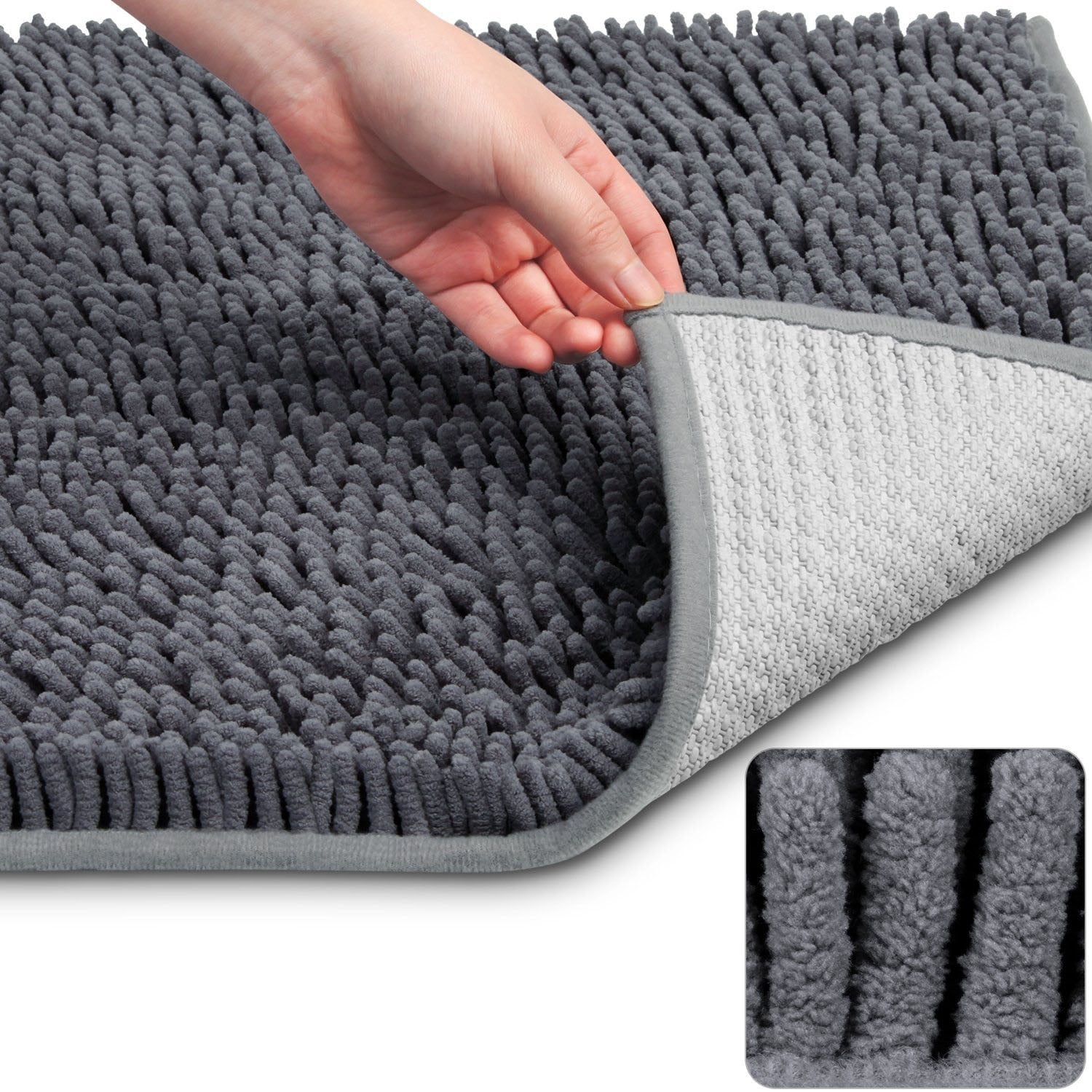 Vdomus Nonslip Microfiber Shag Bathroom Mat 20 x 32Inches (Grey