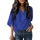 thumbnail image 1 of Tops fruncidos para mujer, cuello en V, manga corta de murciélago, blusa informal holgada de Color puro para fiesta, oficina y viajes, 1 of 5