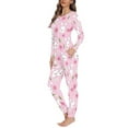 thumbnail image 2 of FKELYI Flower Women Pajamas Pink 2pcs Easter Rabbit Crew Neck Pullovers and Long Pants Size XS Comfy Jogger Long Sleeve Women Pjs with Pockets, 2 of 4