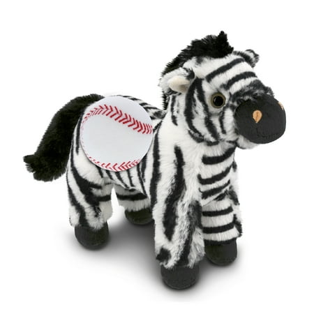 DolliBu Super Soft Zebra Stuffed Animal with Baseball Plush - Soft Huggable Zebra Playtime Plush Toy Cute Safari Life Gift Super Soft Plush Doll Animal Toy for Kids and Adults - 9 Inches