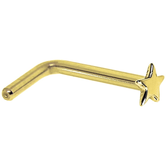 Solid 14k Yellow Gold Star L Shaped Nose Ring 18 Gauge 1/4"- Handmade in USA