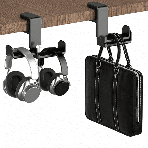 Damkogic Dual Headphone Stand Holder 360° Rotating Under Desk Gaming Headset Hanger Organizer Clamp On Earphone Stand for 0.35 to 1.65 inch Thick Table