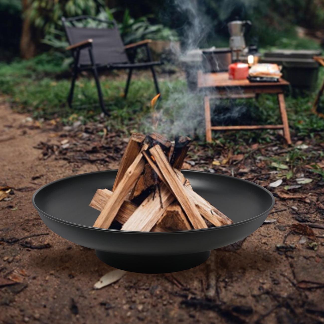 Linsen-outdoors Camping Fire Pit For Outside Garden Bonfire Party And Patio 32 Inch Black