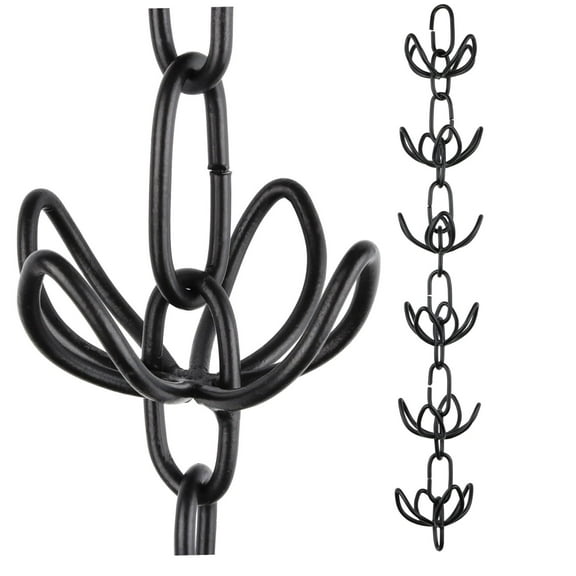 Rain Chains by JASINC 8.5 ft Lily Wire Rain Chain Black, Water Diverter, JAS1001BLK