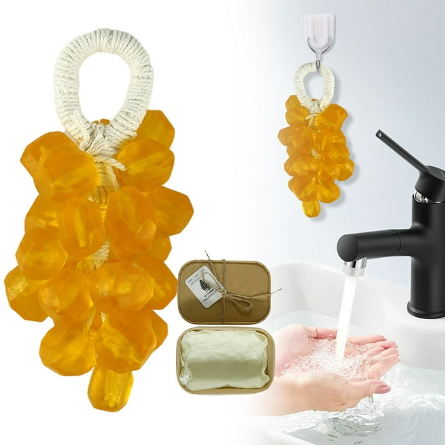 Crystal Grape Soap 2 Calendula, Grape Soap on a Rope Handmade Grapes Cluster Shaped Soaps & Body Grapes Bunch Soaps for Shower Hanging for Kitchens or Bathrooms Diy Home Decor,Air Freshening