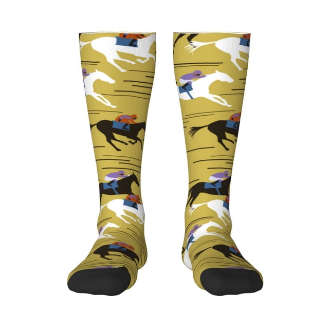 Fotbe Horsemen In Horseraces Calcetas Divertidas Estampadas para Hombre y Mujer, Calcetas de Algodón hasta la Rodilla para Caminar, Correr, Enfermería y Embarazo