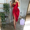 thumbnail image 3 of Women‘s Solid Color Sexy Sequin Slit Maxi Smocked One Shoulder Evening Dress, 3 of 5