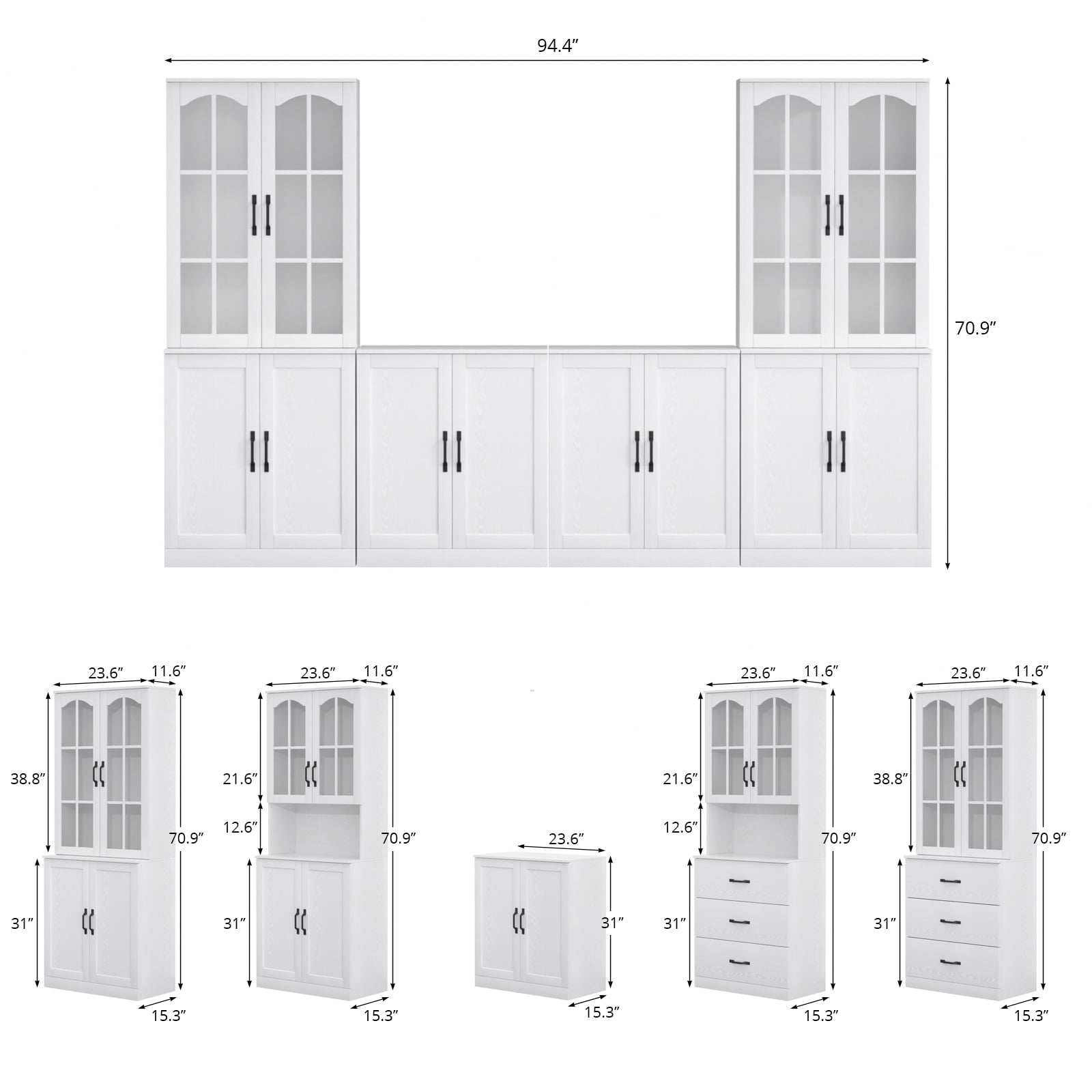 RichYa 94.4" W Entertainment Center with Bookcases for TVs up to 45", Wall Unit TV Stand with Doors for Living Room