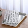 thumbnail image 4 of Durable Reusable Plastic Double-Layer Drain Tray with Hollow Upper Layer & Water Storage Lower Layer, 39x22.5x3cm, Rounded Corners, Raised Edges, Curved Handle, for Kitchen Glasses, Dishes, Fruits -, 4 of 6