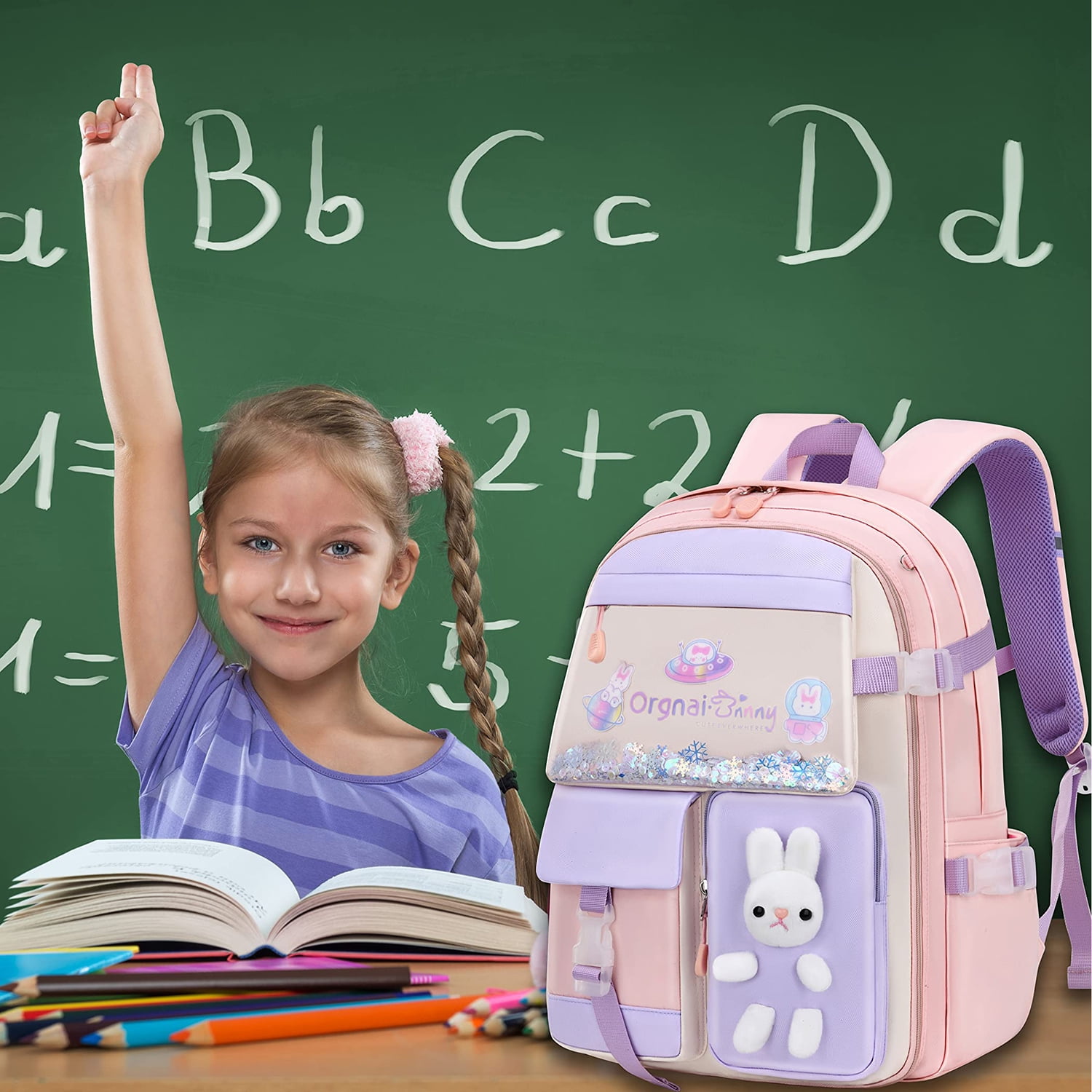 SANMADROLA Backpacks Bunny School Backpack Cute Backpack Laptop Bag School Bookbag, Pink