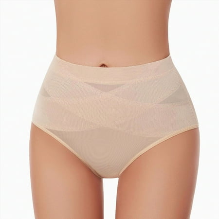 Meiodtion Underwear for Women Seamless High Waist Tummy Control Panties Elastic Thong Band Stretchable Panty  Beige  M