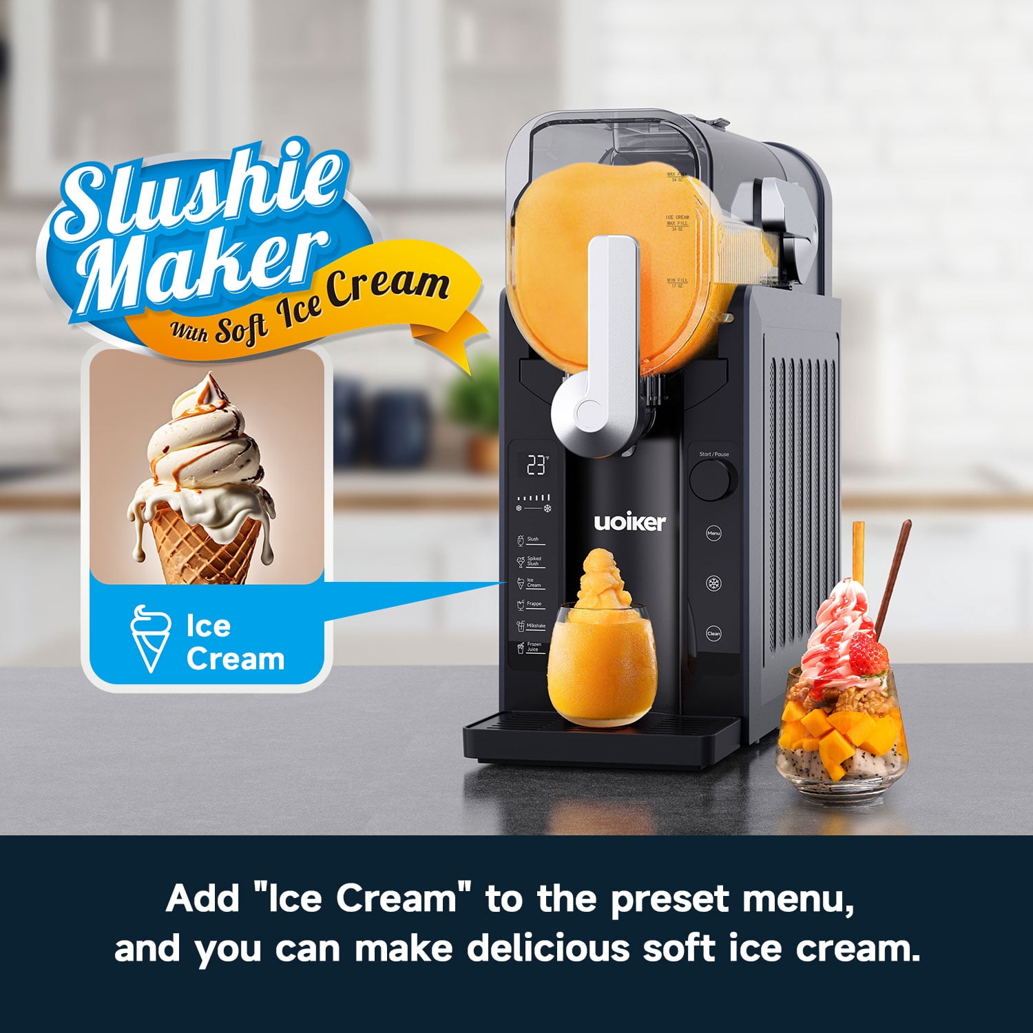 Inster 88 oz Slushy Machine, No Ice Required, Touch Screen with 6 Presets, Self-Cleaning, for Margarita & Smoothie, Black