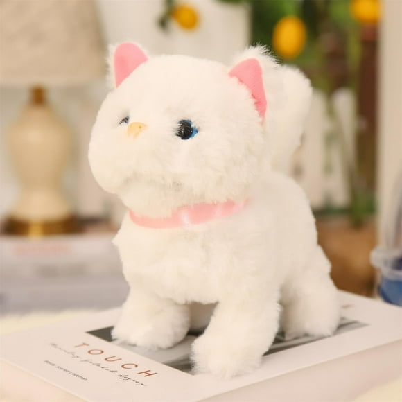 Lydiaunistar Simulated Walking Meowing Kitten Plush Toy, Lifelike Interactive Animal Toy with Sound for Kids Educational Gift, 17cm Fluffy Cat Requires 2xAA Batteries