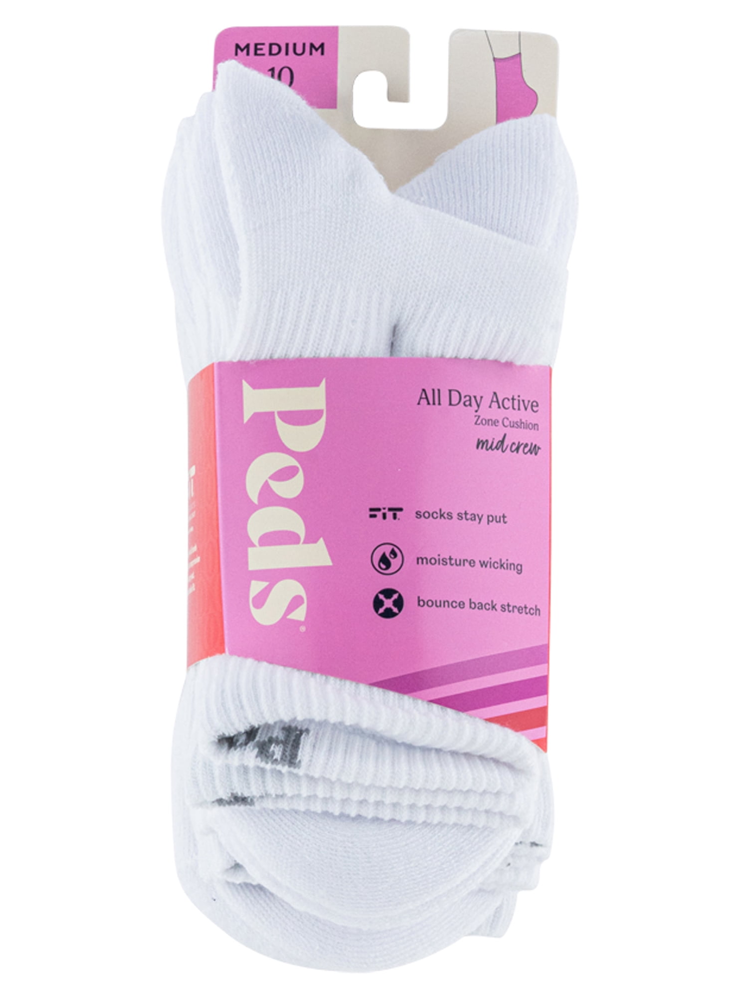 Peds Women's All Day Active Mid Crew Socks, 6 Pairs