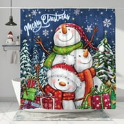 Newhomestyle Christmas Shower Curtains for Bathroom Pine Snowman Shower Curtain Winter Shower Curtain Holiday Decorations Christmas Bathroom Decor Polyester, 72 x 72 inches