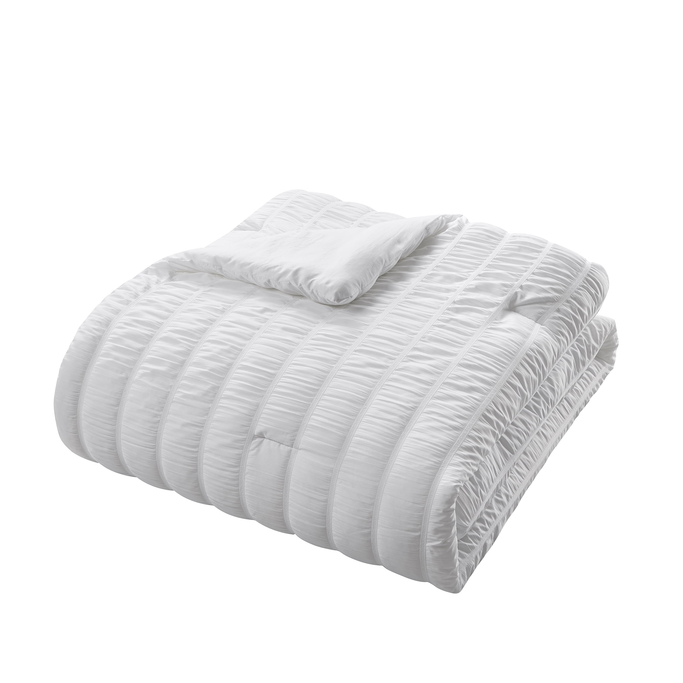 My Texas House Stria 2-Piece Bright White Seersucker Comforter Set, Twin/Twin XL