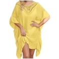 thumbnail image 3 of Beach Cover Ups for Swimwear Women Batwing Sleeve Solid Colot Hollow Out Bathing Suit Loose Fit Cover Up Summer Dresses Yellow, One Size, 3 of 8
