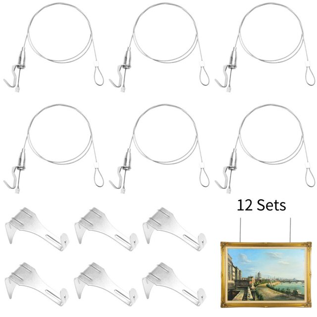 Picture Rail Hanging System, 12 Pcs Photo Frame Display Cables 79’’ with Adjustable Hook, 66lb Stainless Steel Picture Rail Hanging Kit, Gallery Hanging Kit for Art Gallery, Wall Picture, Exhibition