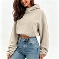 thumbnail image 5 of LEKWK Cropped Hoodie Women Long Sleeve Warm Athletic Sweatshirts with Pocket Relaxed Fit Fall Winter Activewear for Casual Everyday Workout Gym, 5 of 7