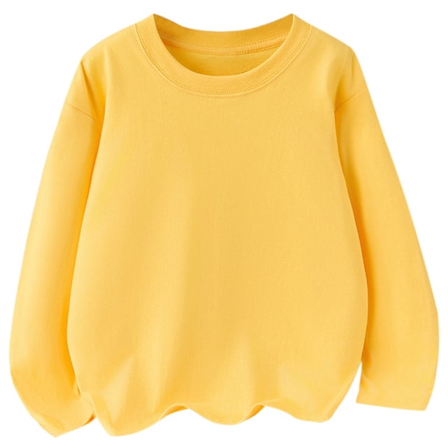 HJYCHN Girls T Shirts Solid Color Basic Loose Round Neck Long Sleeve Inner Layer Undershirt for Boys and Girls Boys Long Sleeve Shirts Yellow 2-3 Years