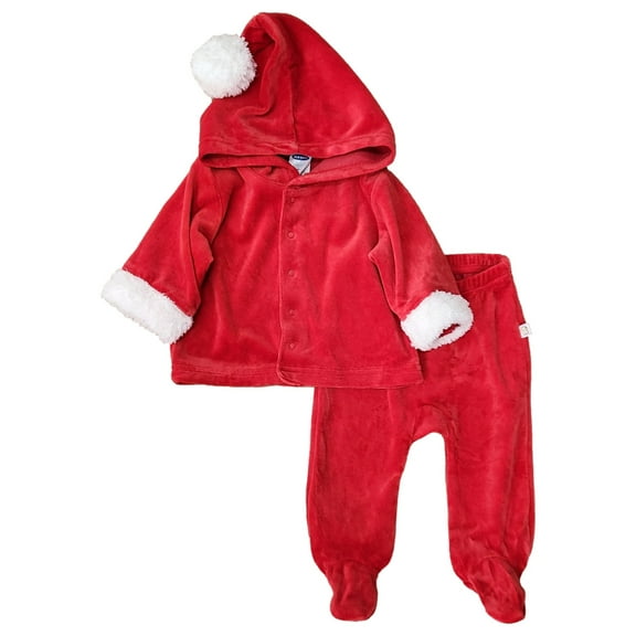 Infant Boys Red Velour Christmas Snap Front Sweater and Pants Outfit 0-3 Months
