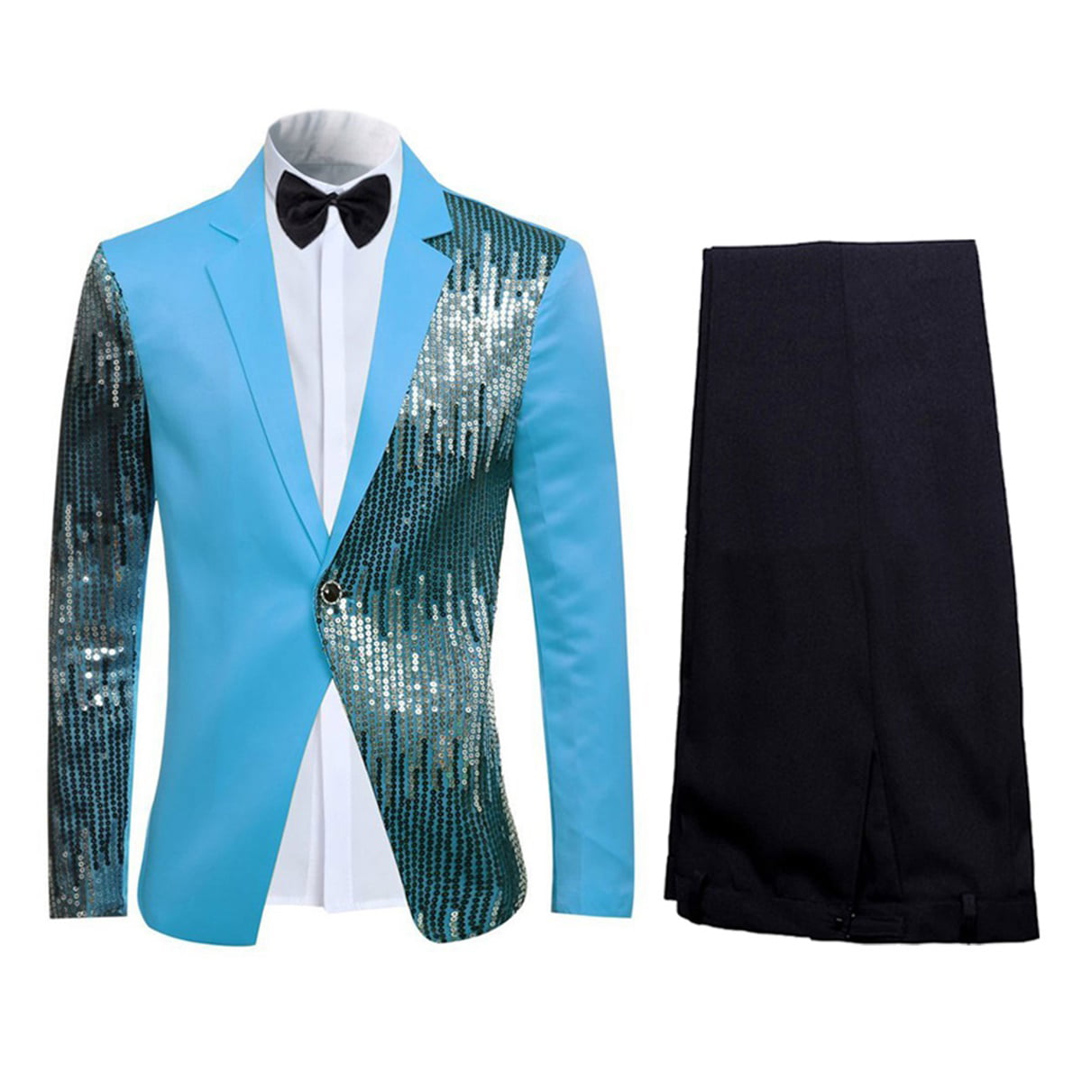 Mens 2-Piece Suit Casual 1 Button Slim Fit Prom Suit Stylish Sequin