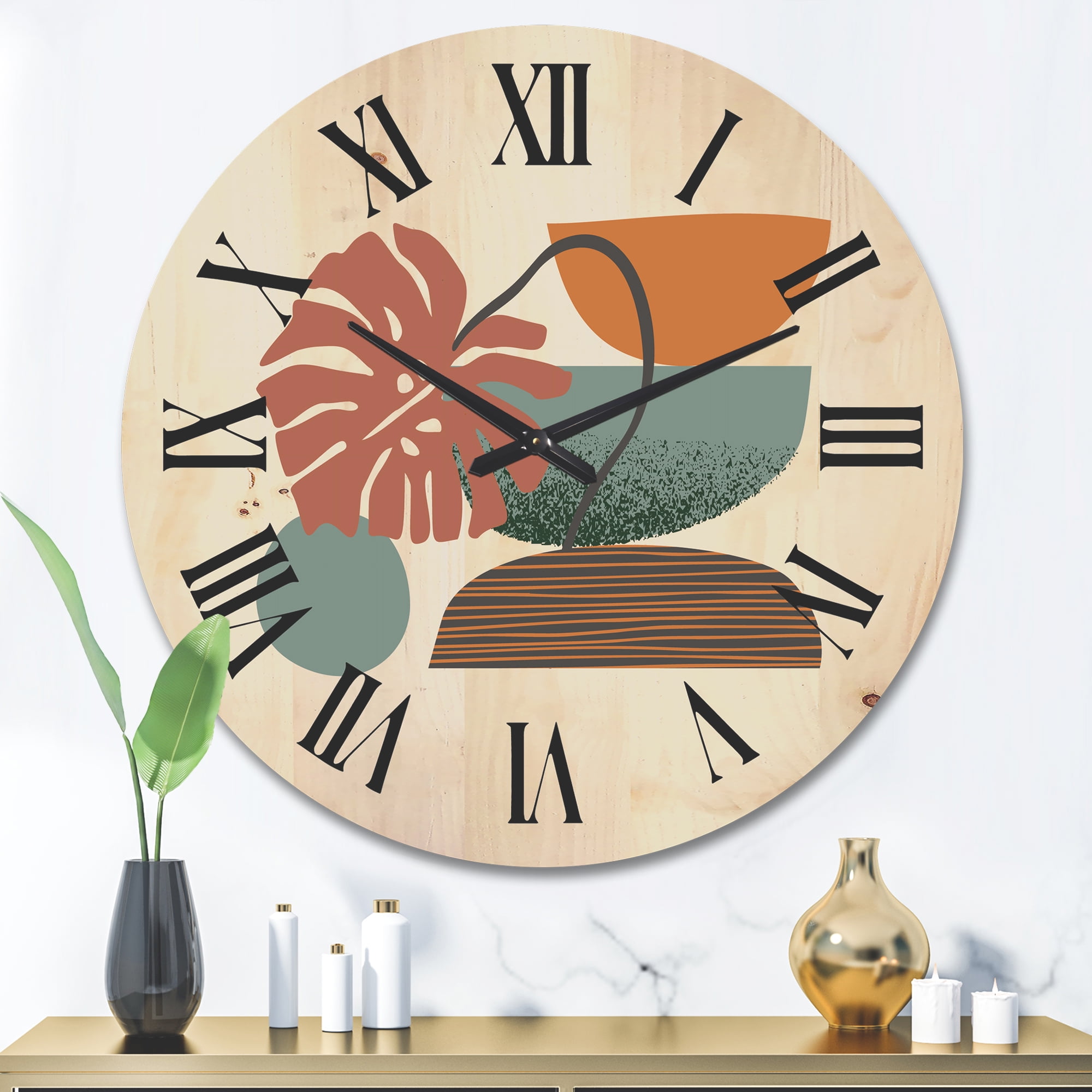 Designart 'Abstract Colorful Geometric Art Collage III' Modern Wood Wall Clock