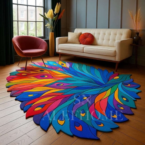 ALEF HOME Art Deco Irregular Color Gradient Tufted Multicolor Area Rugs, 5x8 ft, Quick Dry