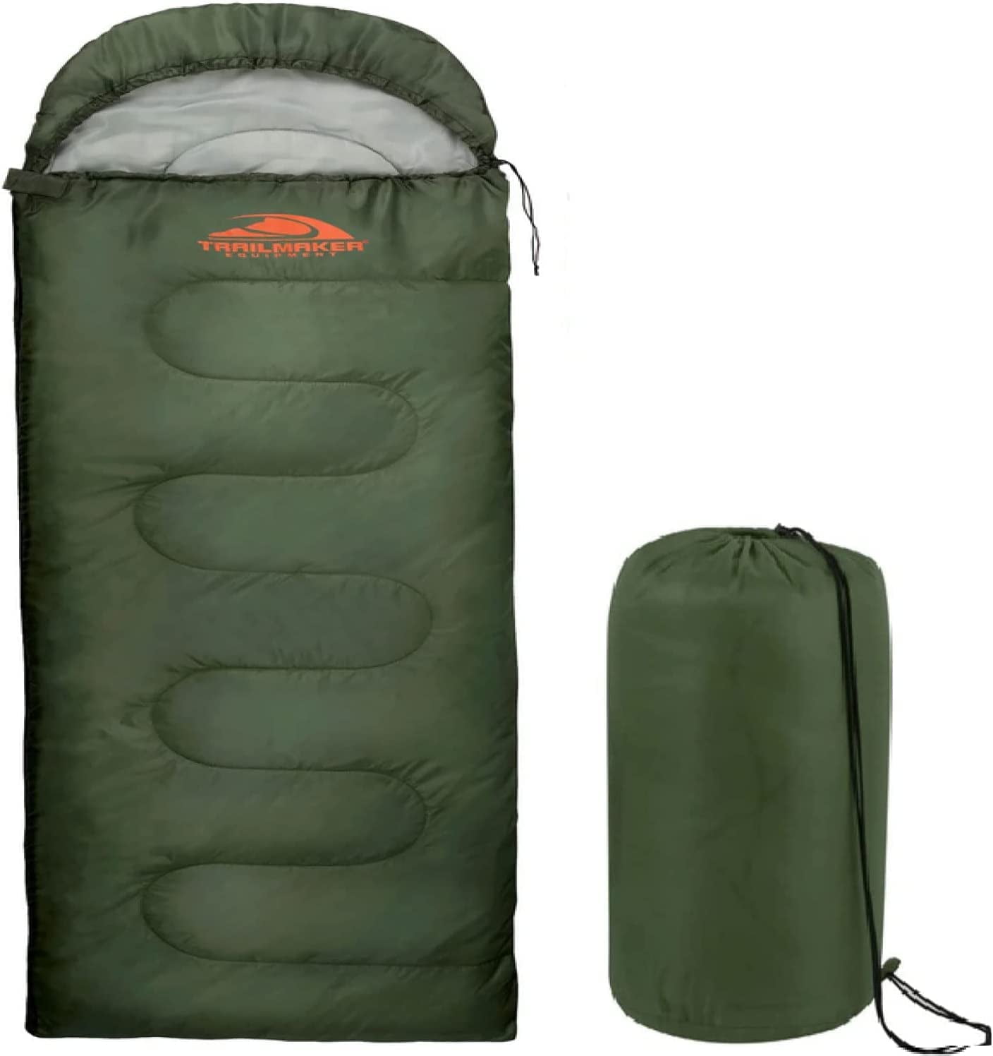 10 Pack of Bulk Wholesale 30 Degree Cold Weather Hooded Sleeping Bags for Adults, Kids, Homeless, Camping, Indoors, Outdoors - 10 Count Hooded Sleeping Bags in Forest Green 71"L x 30"W