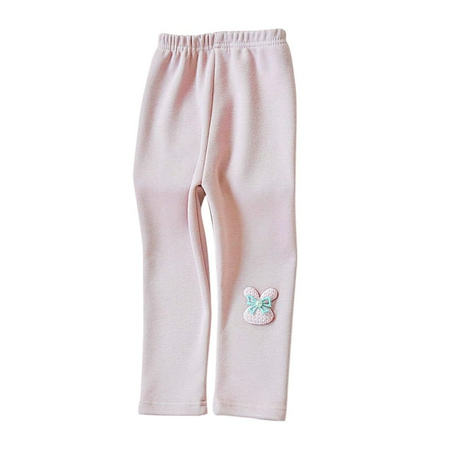 MeetoTime Toddler Girls Thickened Leggings Baby Elastic Waist Solid Color Cartoon Rabbit Home Warmth Long Trousers Suitable for 8 Months-7 Years