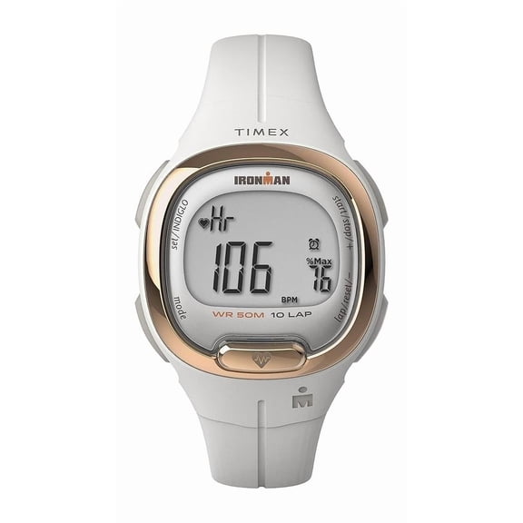 Timex T10 Rose Gold-Tone Watch with White Resin Strap