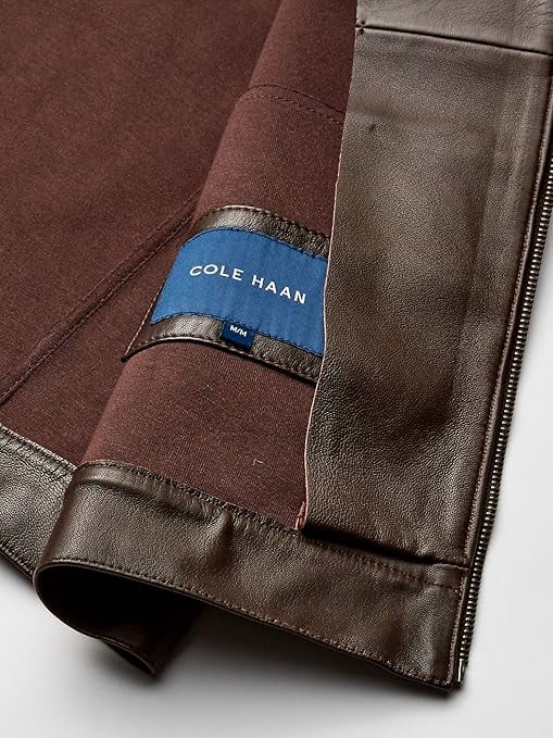 Cole Haan Men's Bonded Racer Leather Jacket (Black, L)