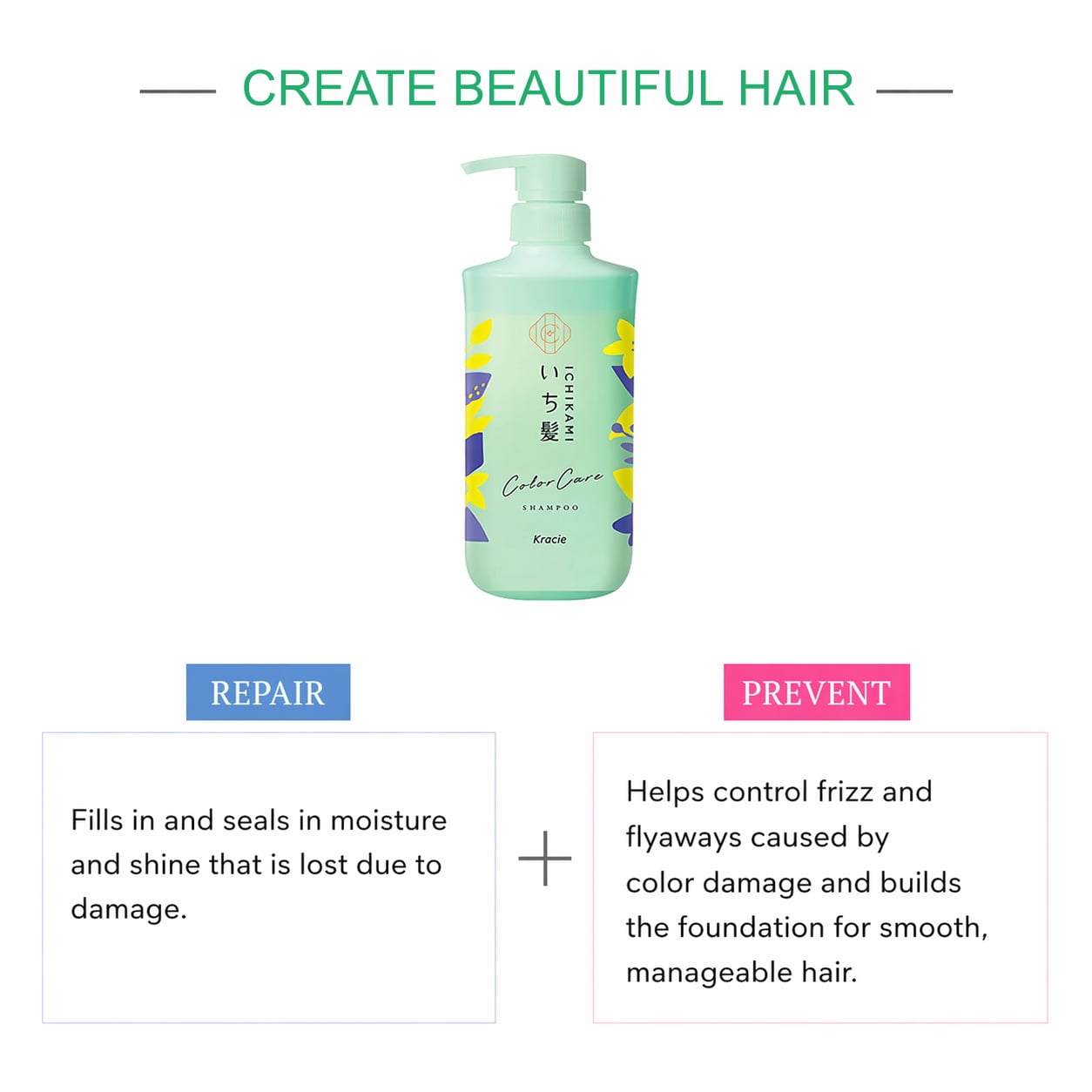 Kracie Ichikami Color Care Shampoo 480ml - 2 pack Value Set Japanese Botanical Hair Care for Soft & Smooth Hair with Free Hair Treatment Mask