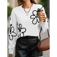 thumbnail image 4 of Women'S Off Shoulder Cable Knit Sweaters in Fall Pullover Cute Flower Crew Neck Long Sleeve Trendy Sweater White XL, 4 of 9