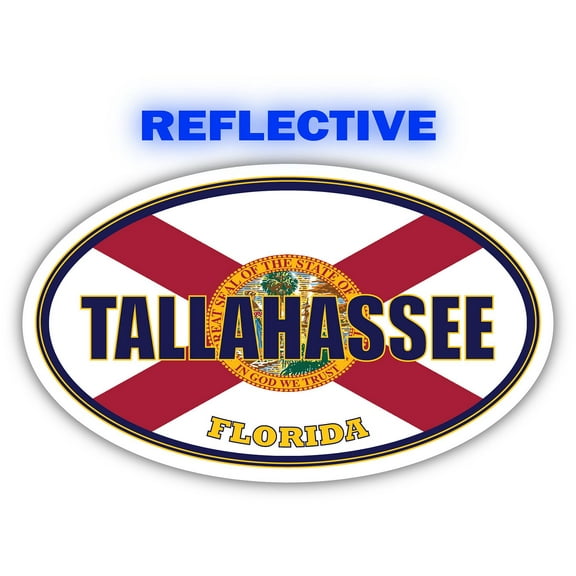 Tallahassee City Florida State Flag | FL Flag Leon County Oval State Colors Reflective Sticker Car Decal 3x5 inches