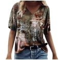thumbnail image 1 of Birdeem T-Shirt à Col en V pour Femmes, Mode Décontractée, Grande Taille, Imprimé de Fleurs Pittoresques, 1 of 5
