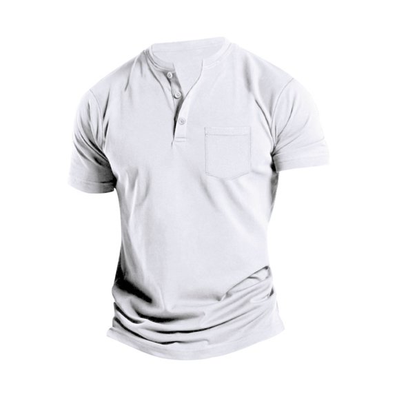 FAIWAD Men's Short Sleeve Shirts Button Casual Slim Mock Neck Basic Tees Summer Solid Color Workout Tops