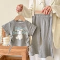 thumbnail image 2 of Hrsba Toddler Girl Outfits Round Neck Short Sleeve Print Top And Elastic Waist Thin Pants Lightweight Homewear 2 Piece Set, 2 of 6