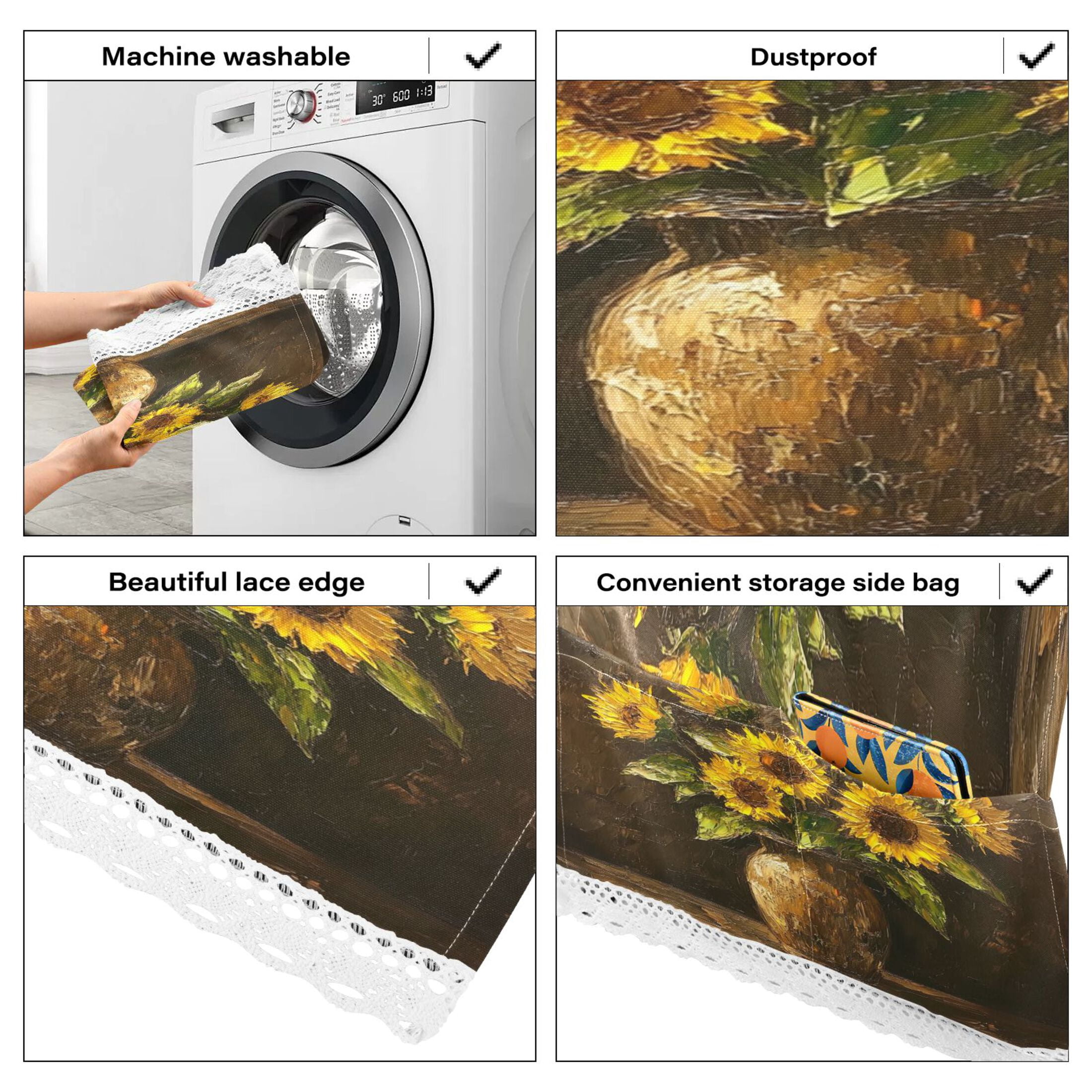 WOBOGO Brown Sunflower Plant Washing Machine Cloth Dryer Refrigerator Top Cover Protective Non-Slip Mat For Kitchen Laundry