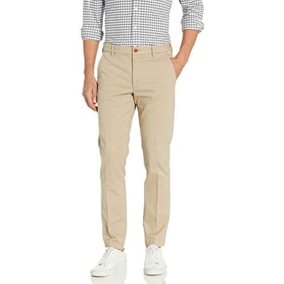IZOD Men's Flat Front Slim Fit Performance Stretch Chino Pant, Cedarwood Khaki, 34W x 29L
