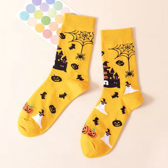 Halloween Mid Calf Socks For Men And Women Cotton Crew Socks Stretch Breathable Moisture Wicking Novelty Pattern Yellow Black Cat Print Funny Costume Accessory Unisex Fall Autumn Gift