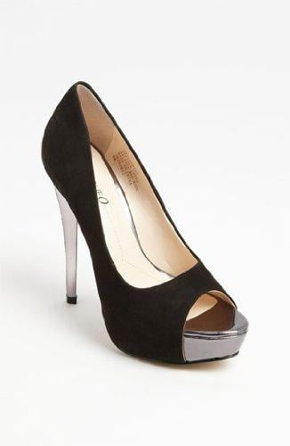 black platform open toe heels