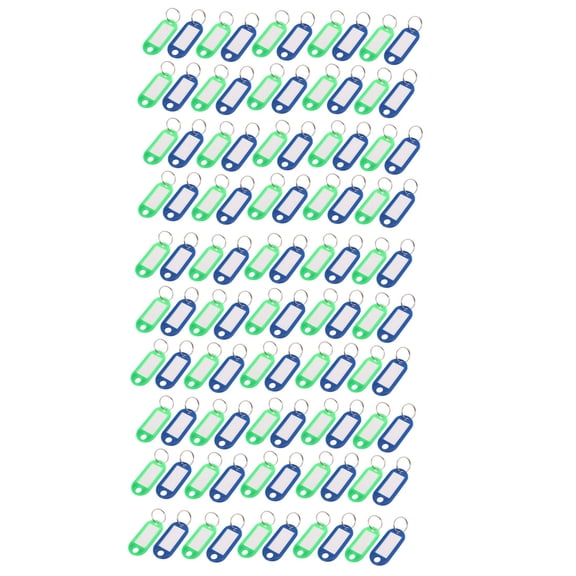 Unique Bargains 100pcs Blue Green Plastic Luggage ID Label Name Tag Badge Clip Holder Keyring