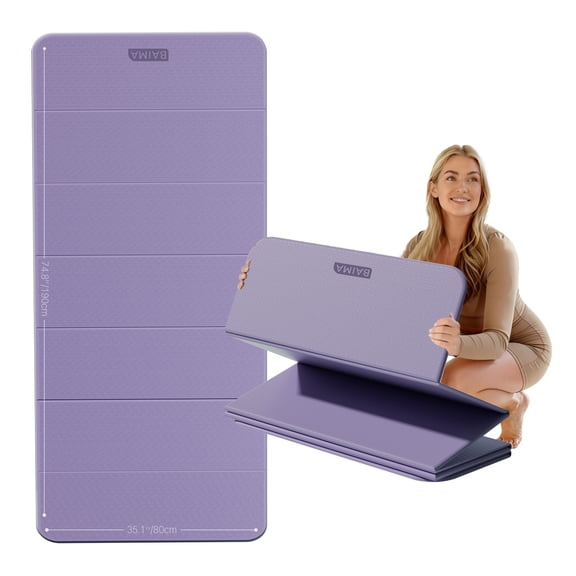 BAIMA Extra Wide Yoga Mat 31.5" x 75" length Large Non-Slip TPE Foldable,Exercise Matt for Yoga Pilates,Home Gym Flooring, Meditation(Lightpurple)