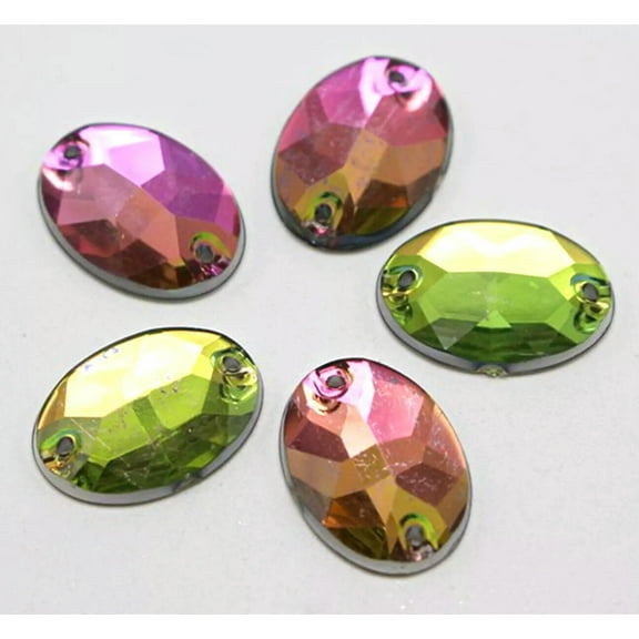 U8MO 100 Rainbow AB Flatback Acrylic Faceted Oval Sewing Rhinestone Beads 10X14mm