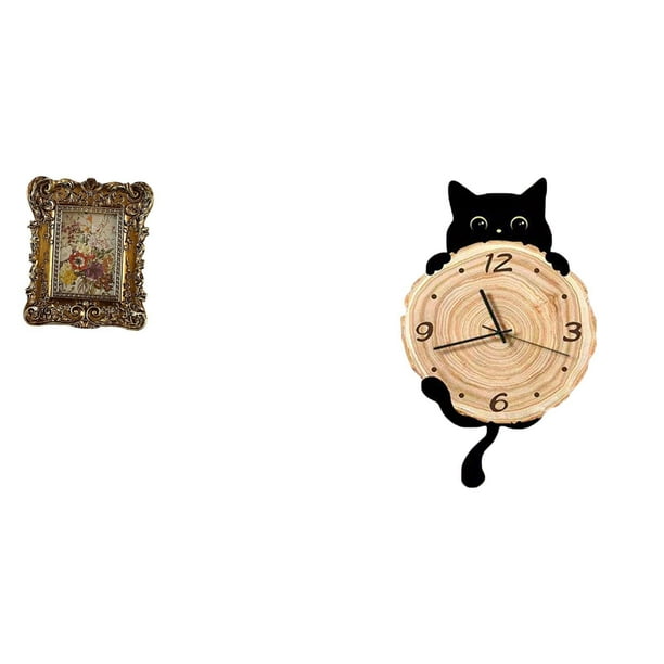 Marco de fotos,Marco de fotos retro Marco de fotos de mesa vintage,Reloj de pared,Reloj de pared decorativo para baño y dormitorio.,Reloj de pared de gato silencioso y sin tictac,regalo