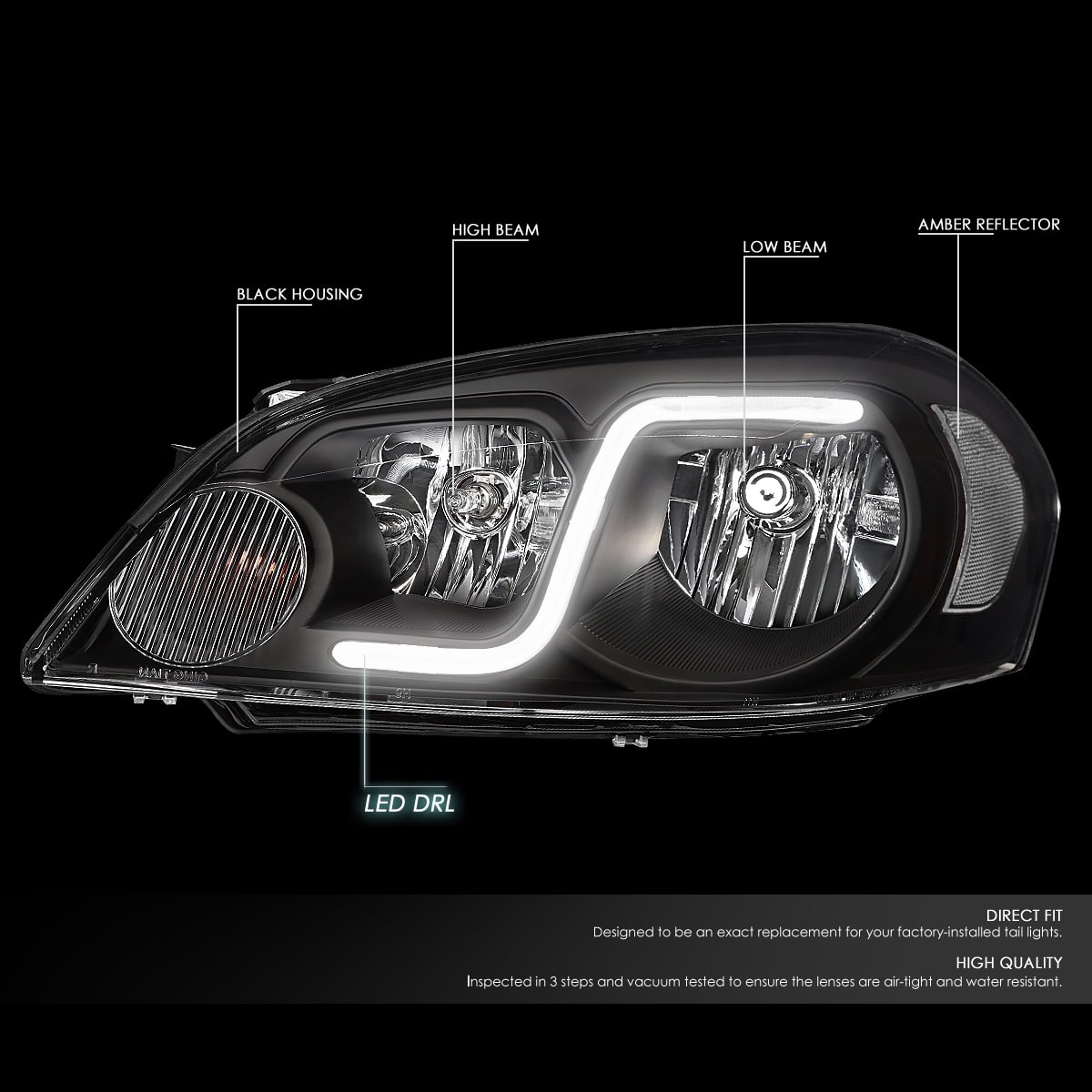 DNA Motoring For 06-16 Chevy Impala Limited Monte Carlo LED DRL Headlight Lamps Pair Black/Clear